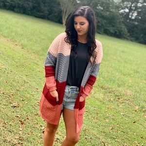 Burgundy Block Cardigan